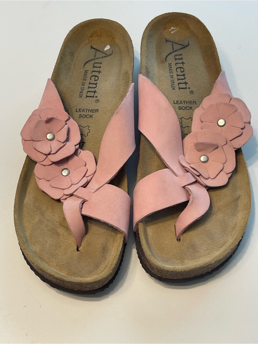 Authentic Pink Leather Sandal Flat Flower